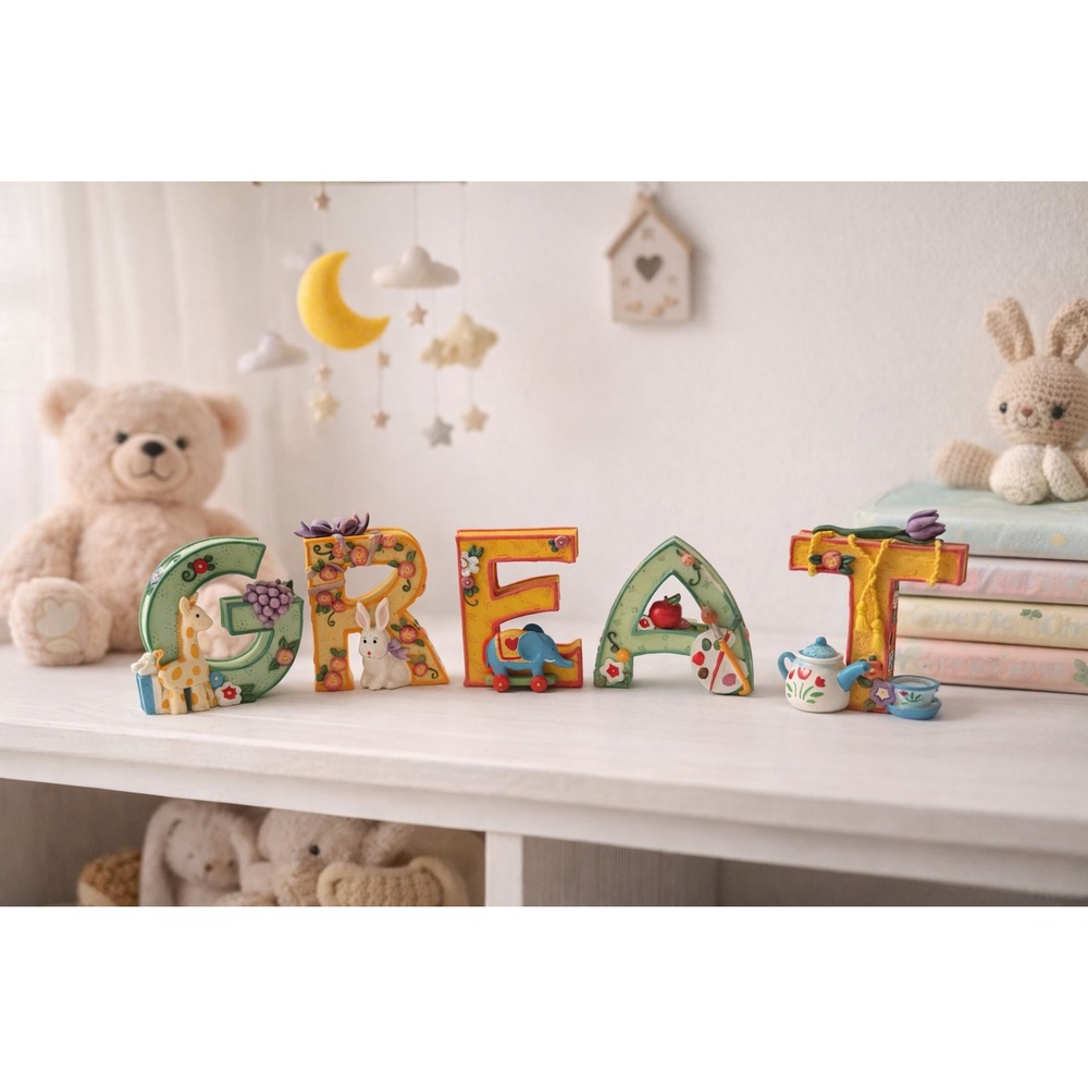WhimsicalGREAT Alphabet Letters Nursery‎ Decor Animal Bunny Giraffe Resin Sz 3"
